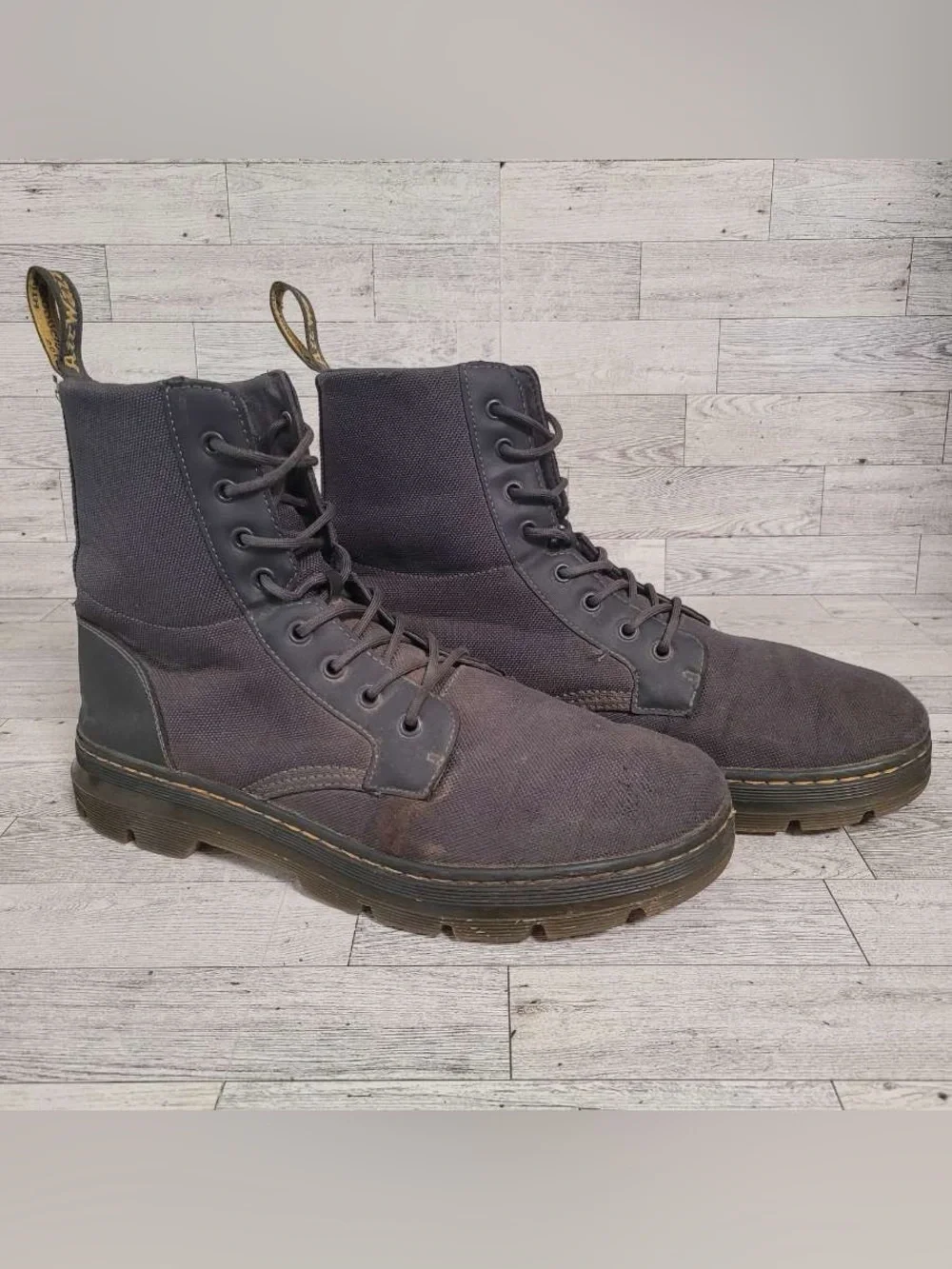 Men's Dr. Martens Combs Grey Canvas Tactical Combat Boots Size 13